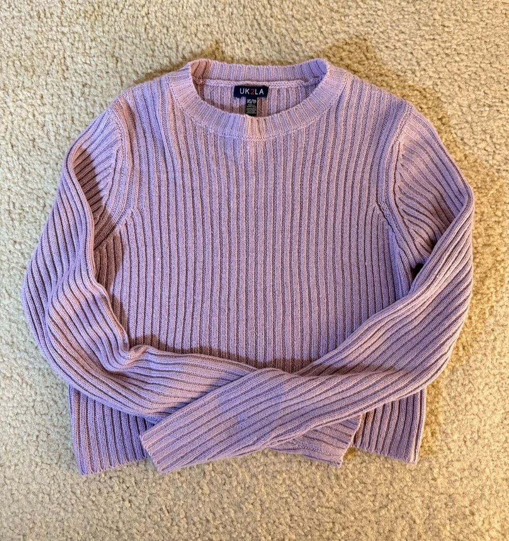 UK2LA Women's Lavender Purple Ribbed Knit Cropped Sweater XS